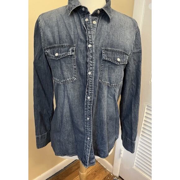 J Crew Denim Pearl Snap Buttons Shirt Top Women's Sz. 12 Slim - Picture 1 of 9
